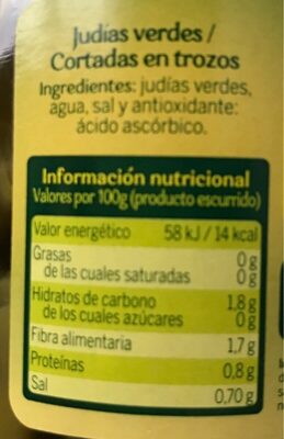 Judías verdes - Nutrition facts - es