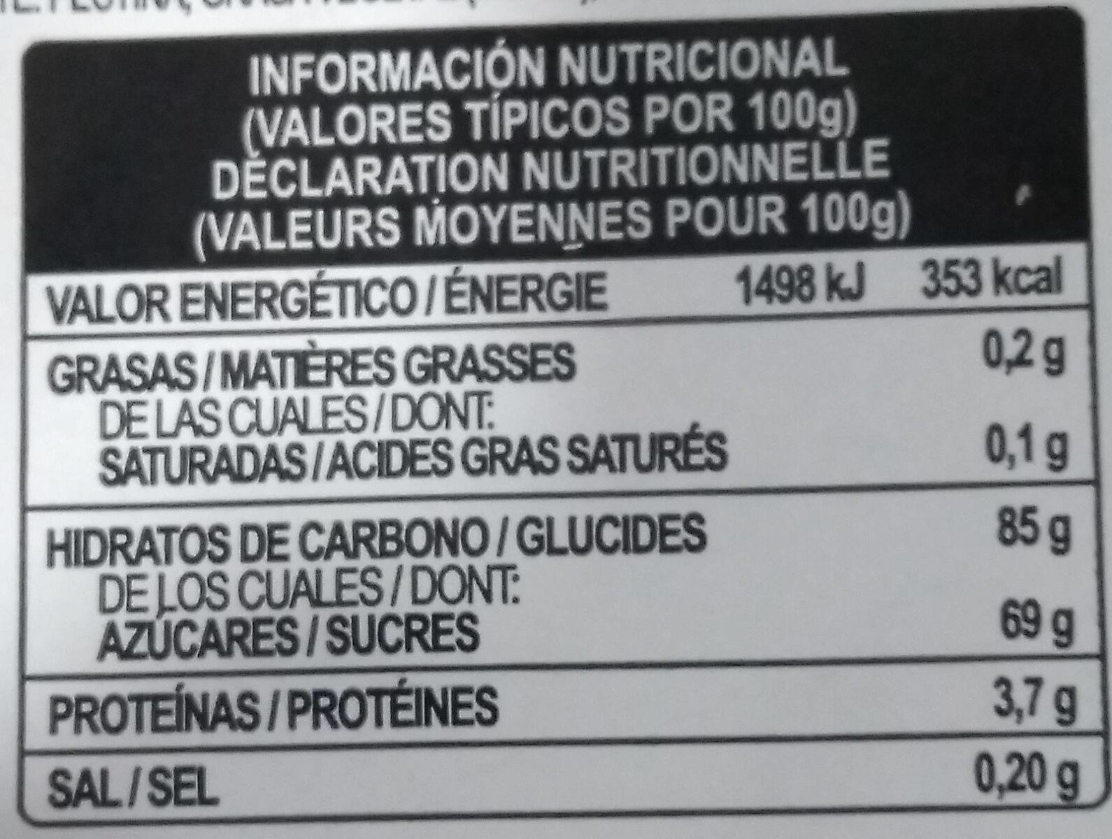 Bonbon - Información nutricional - fr