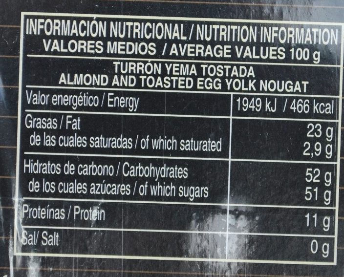 Turrón yema tostada - Informació nutricional - fr
