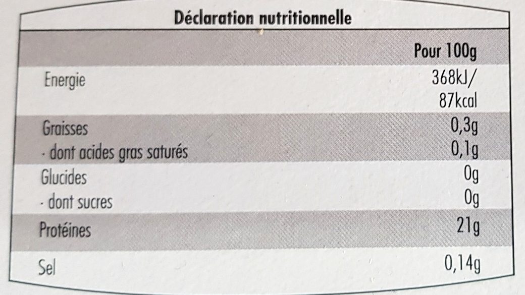 Langouste Blanche, Crue - Informació nutricional - fr