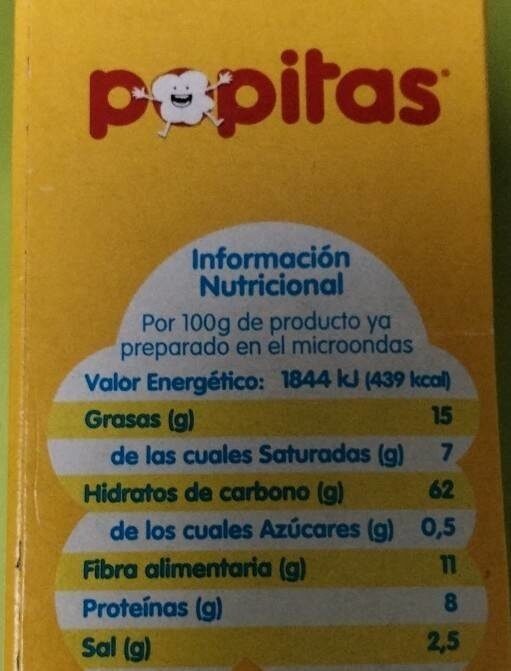 Palomitas con sal - Información nutricional
