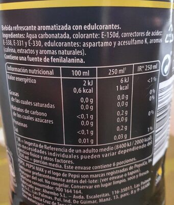 Pepsi max 1.5lt - Información nutricional