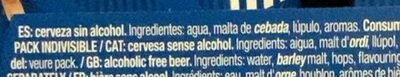0.0% sin alcohol - Ingredients - es