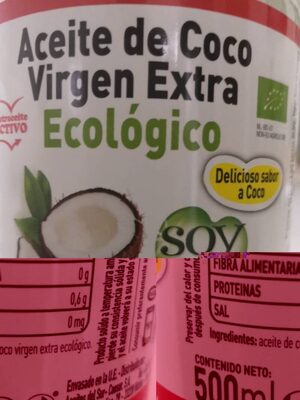 Aceite de coco virgen extra ecológico - Informació nutricional