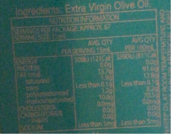 Extra Virgin olive oil - Nutrition facts