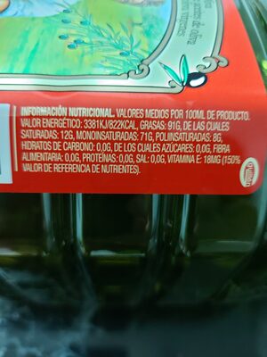 Aceite de oliva suave 0,4º bidón 5 l - Informació nutricional - es