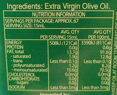 Extra virgin olive oil - Nutrition facts