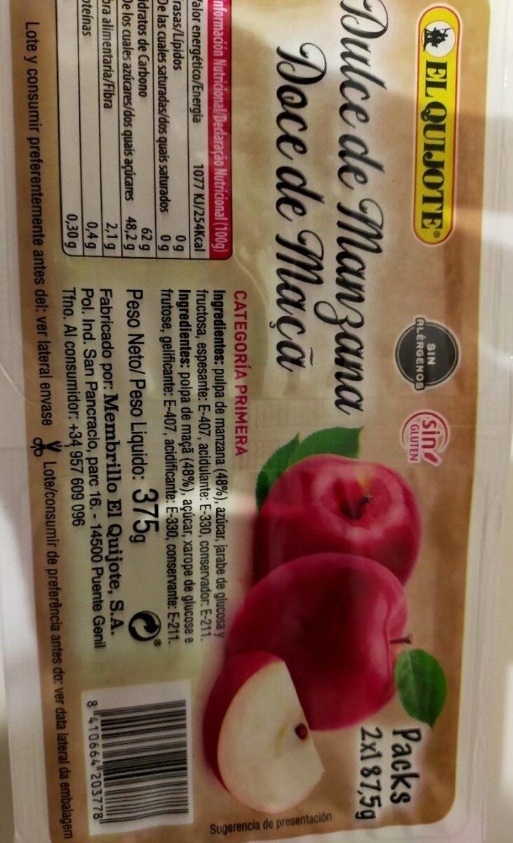 Dulce de manzana - Nutrition facts - es