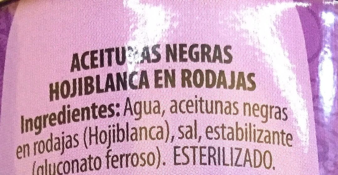 Aceitunas Negras Hojiblanca en Rodajas Clasicas - Ingredientes