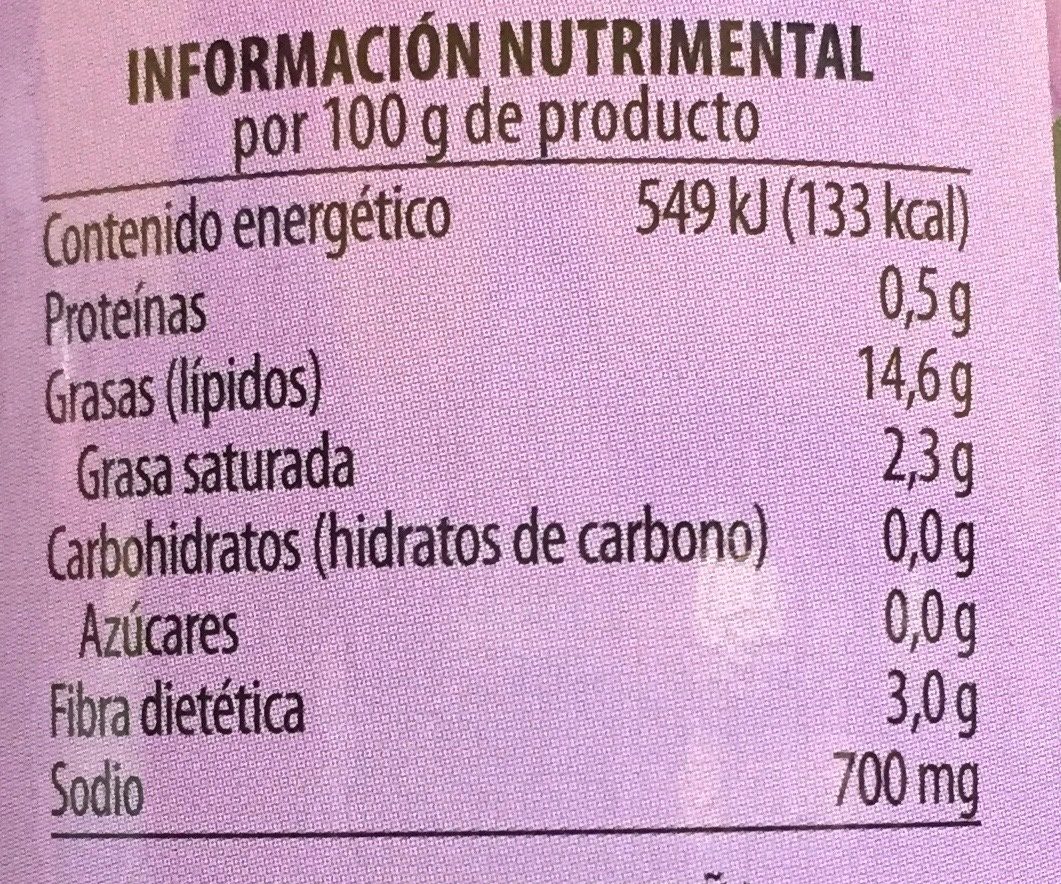 Aceitunas Negras Hojiblanca en Rodajas Clasicas - Información nutricional