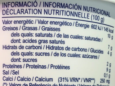 Mató - Informació nutricional