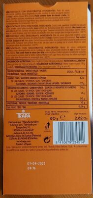 Chocolate Extrafino 80% NOIR 0% azúcares añadidos - Informació nutricional - es