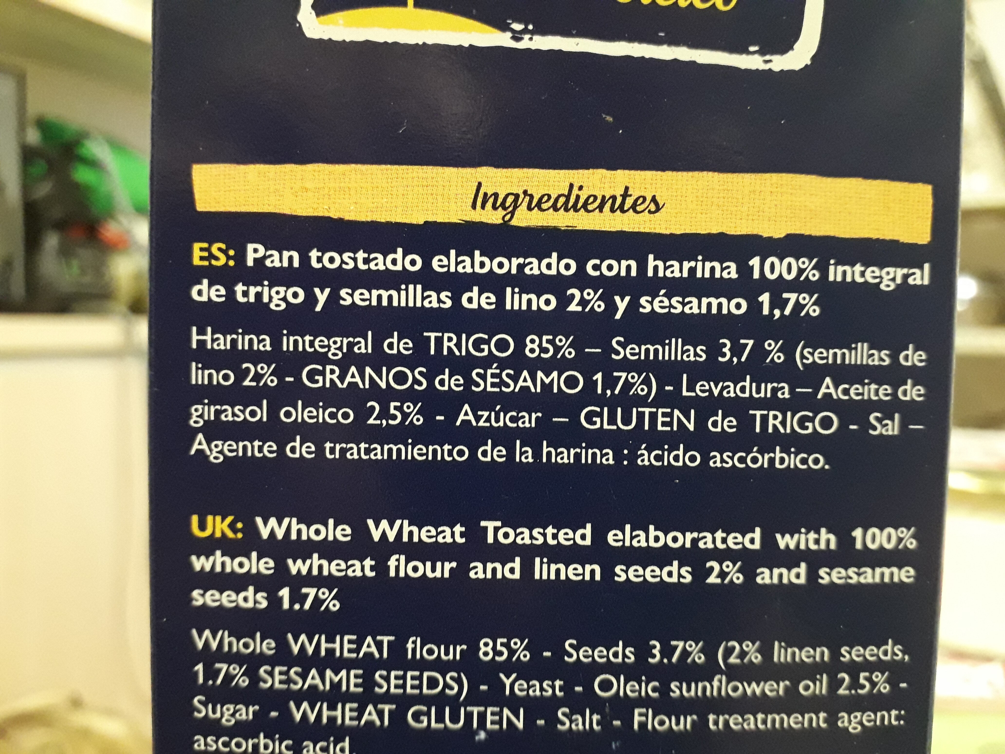 Pan tostado 100 % integral - Ingredients - es