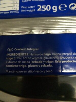 Crackers integrales - Ingredients - es