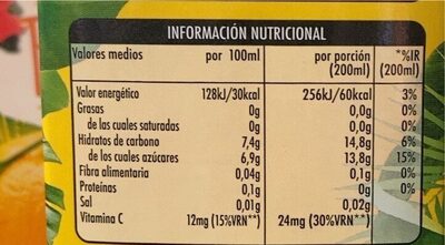 Zumo naranja - Información nutricional