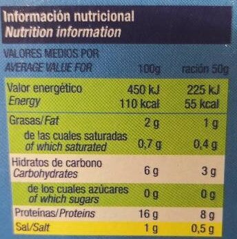 Machas al natural - Información nutricional