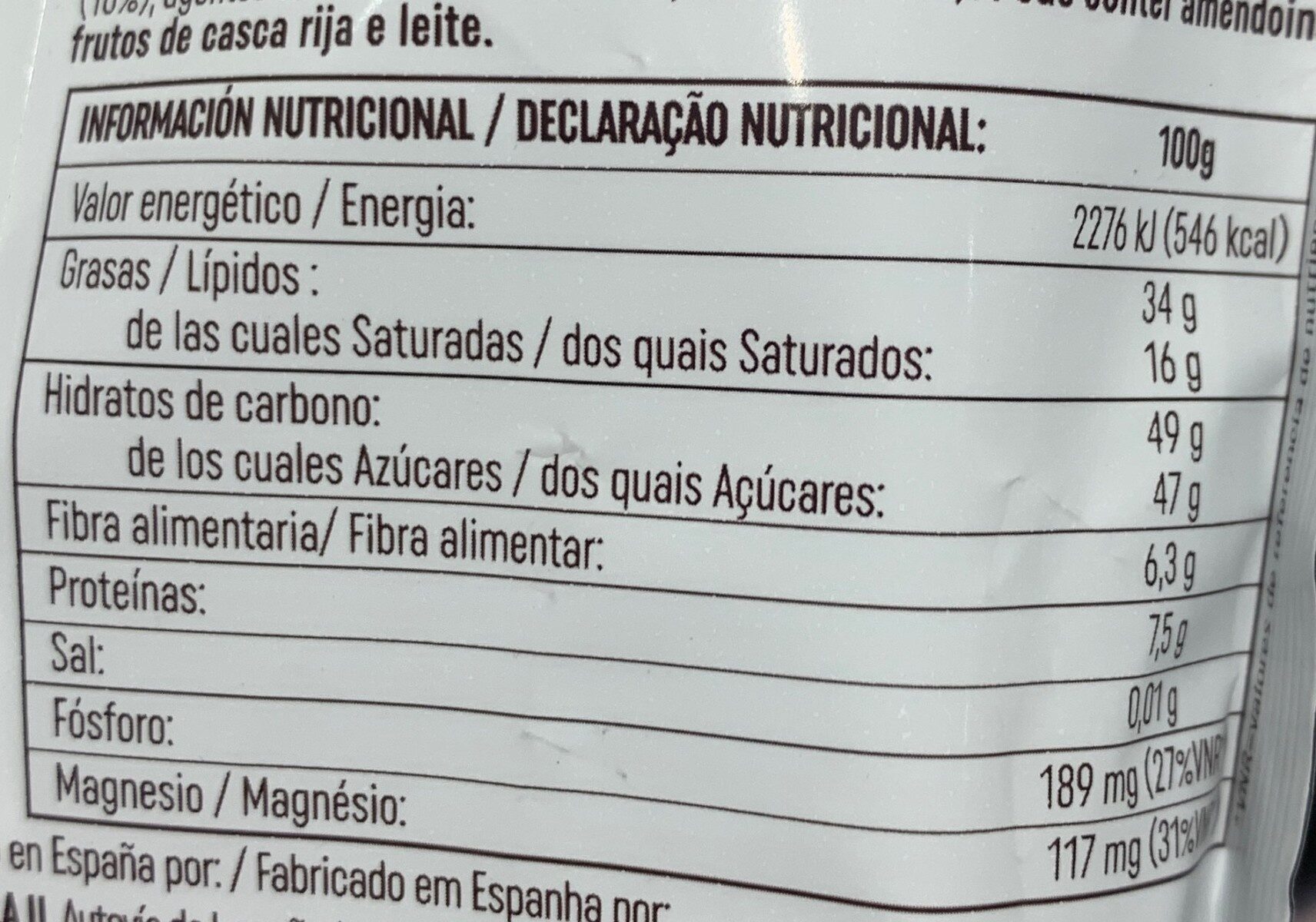 Almendras chocolate negro - Información nutricional - fr