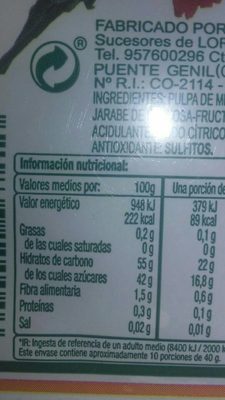 Dulce de membrillo tarrina - Tableau nutritionnel
