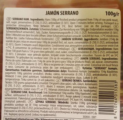 Jambon serrano - Ingrédients