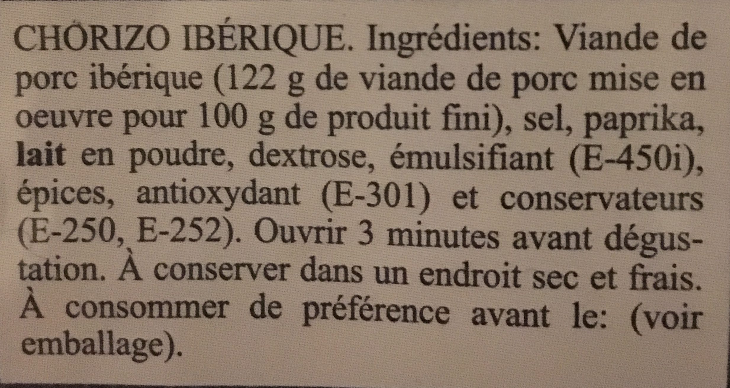 Chorizo Iberico - Ingredients - fr