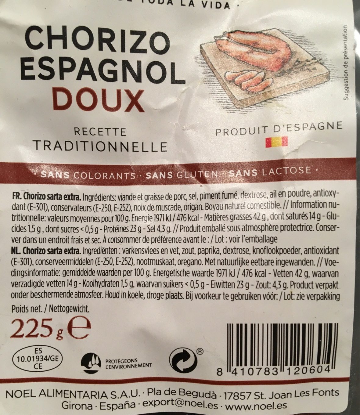 Chrorizo doux espagnol - Nutrition facts - fr