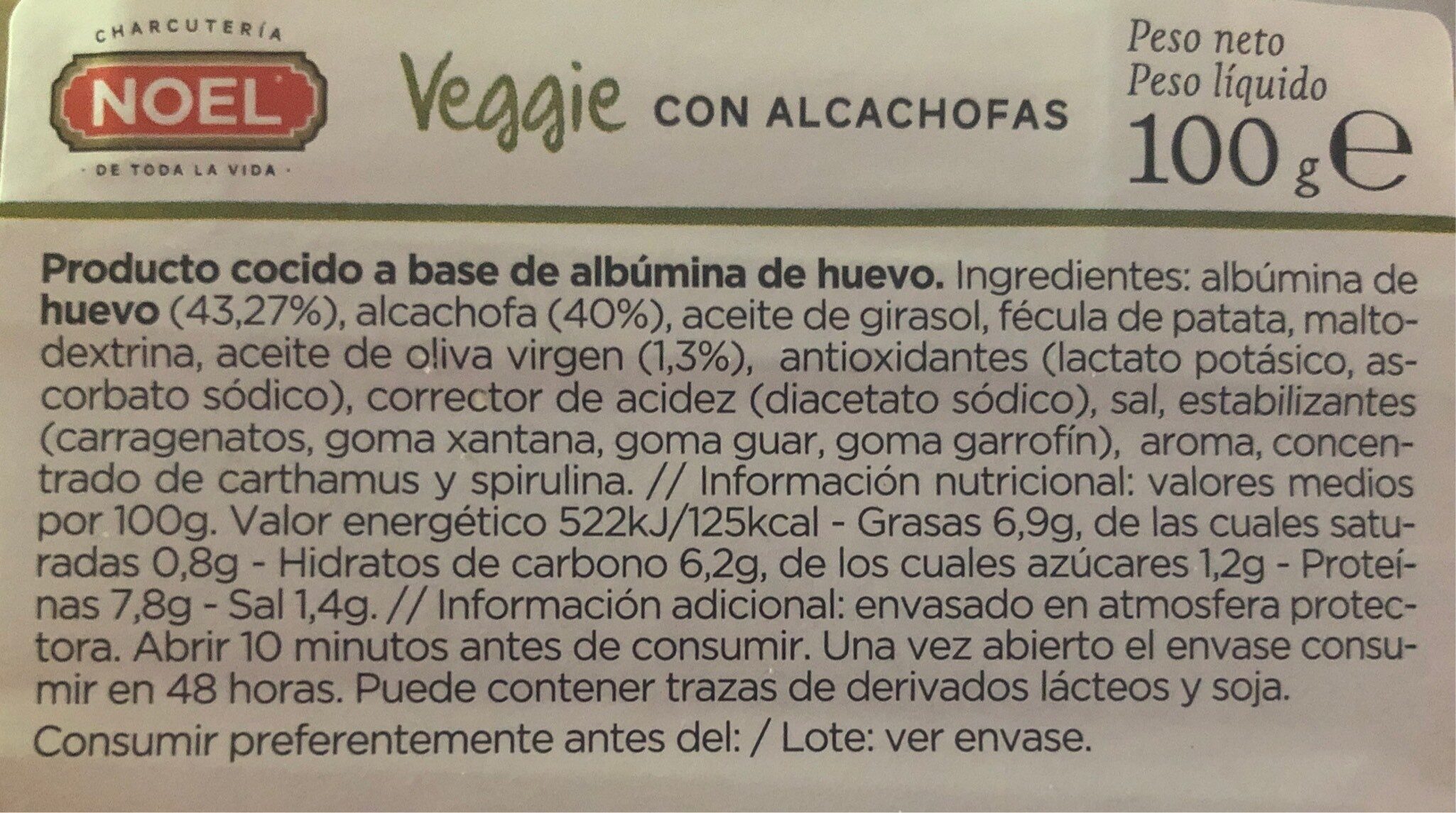 Veggie con alcachofas - Información nutricional