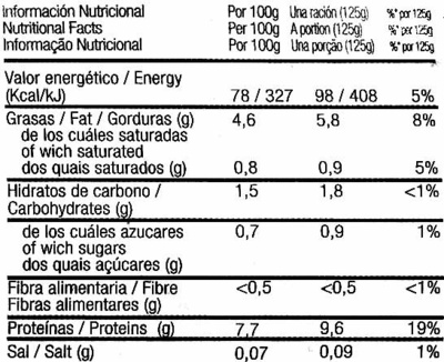 Tofu "Burgalia" "Frías" - Información nutricional