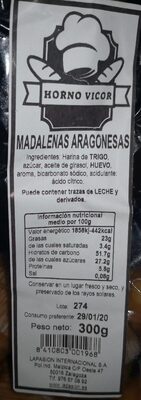 Madalenas Aragonesas - Nutrition facts - es