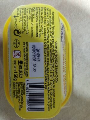 Crema de pechuga de pavo cocida - Informació nutricional - es