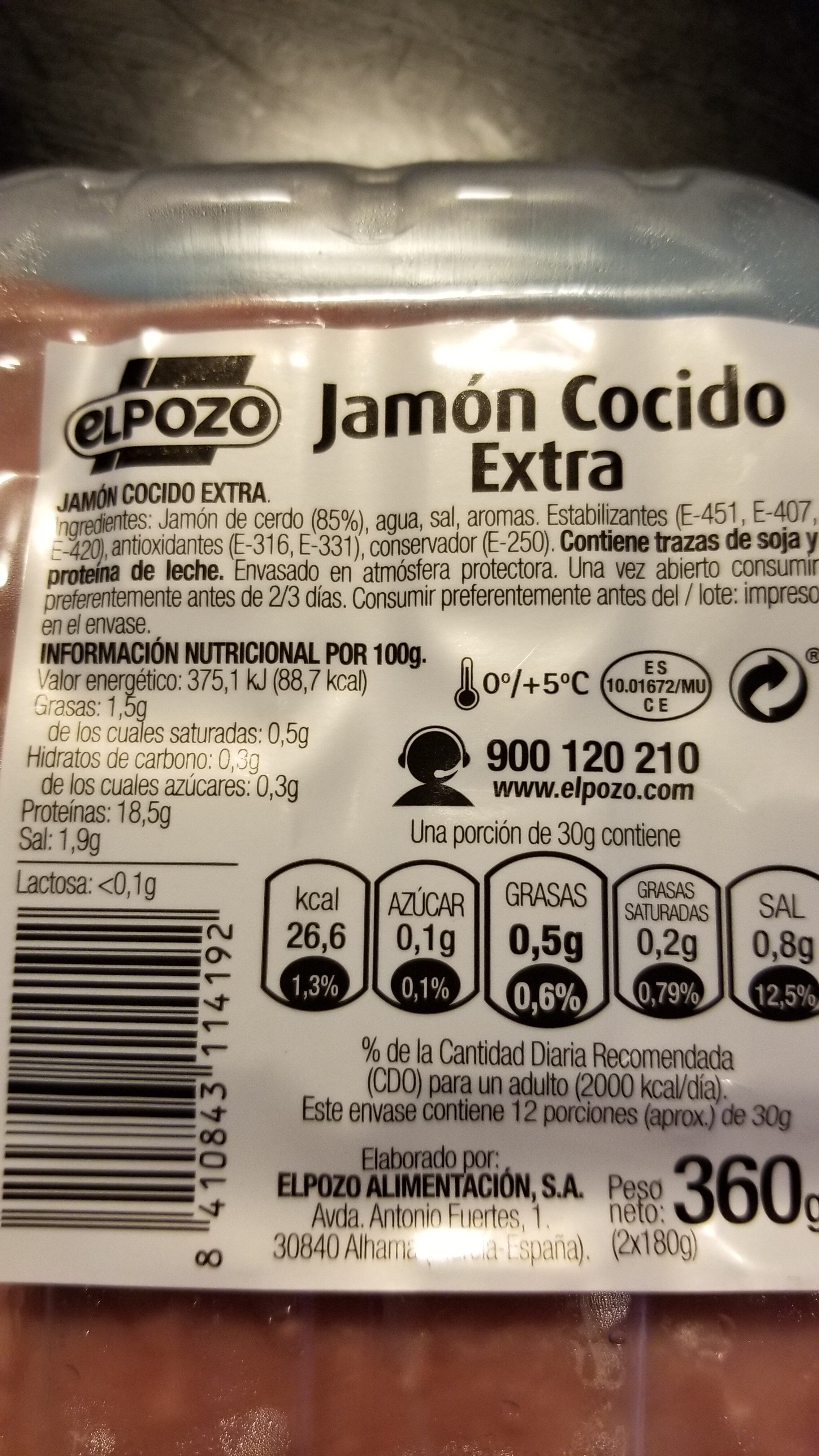 Jamón Cocido Extra EL POZO - Ingredients - es