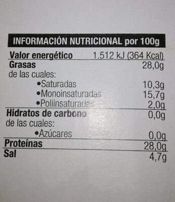 Paleta de cebo Ibérica - Nutrition facts - es