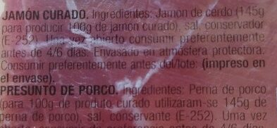 Jamón Curado - Ingredients - es