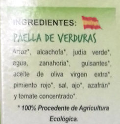 Paella de Verduras Bio - Ingredientes