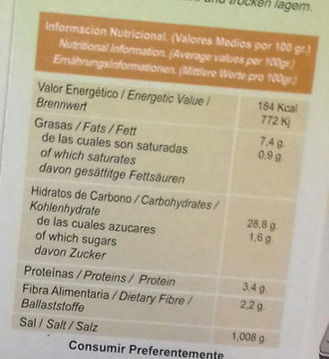 Paella de Verduras Bio - Información nutricional