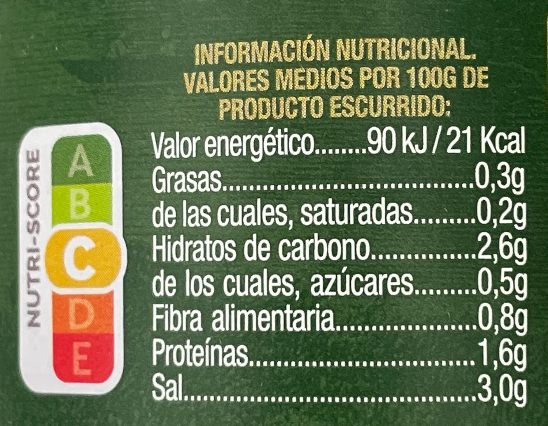 Pepinillos sabor anchoa - Información nutricional