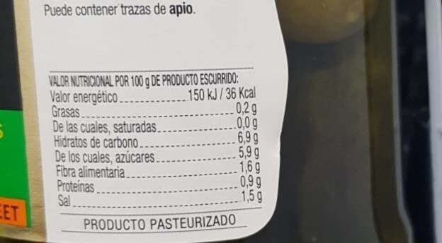Pepinillo agridulce - Nutrition facts - es