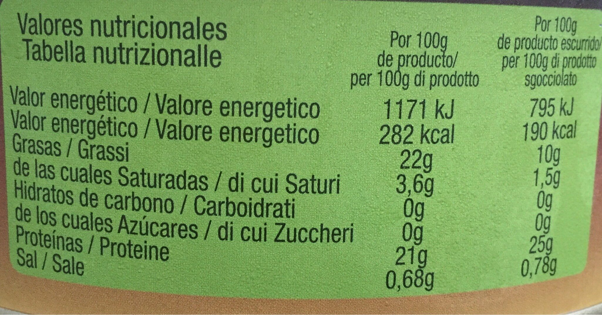 Atun claro en aceite de oliva - Nutrition facts - es