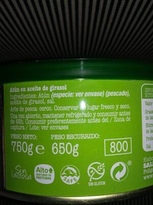 Atún en aceite de girasol - Ingredients - es