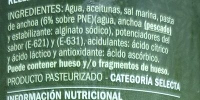 Aceitunas manzanilla rellenas - Ingredients - es