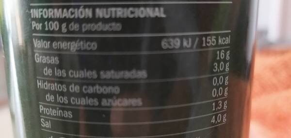 Aceitunas manzanilla rellenas - Tableau nutritionnel - es
