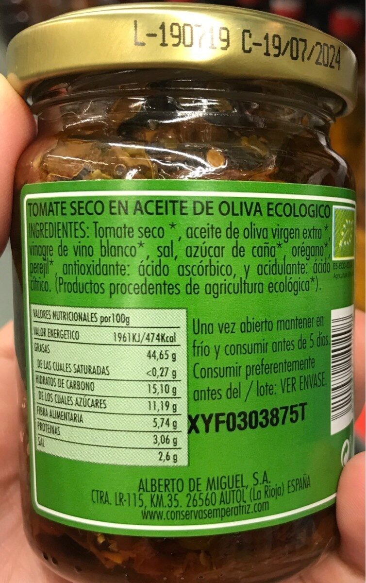 Tomate seco ecologico - Nutrition facts - es