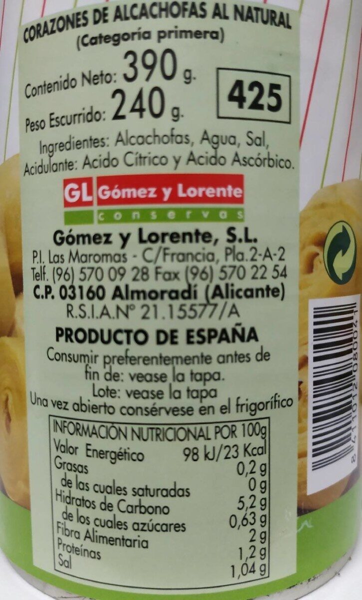 Alcachofas - Información nutricional