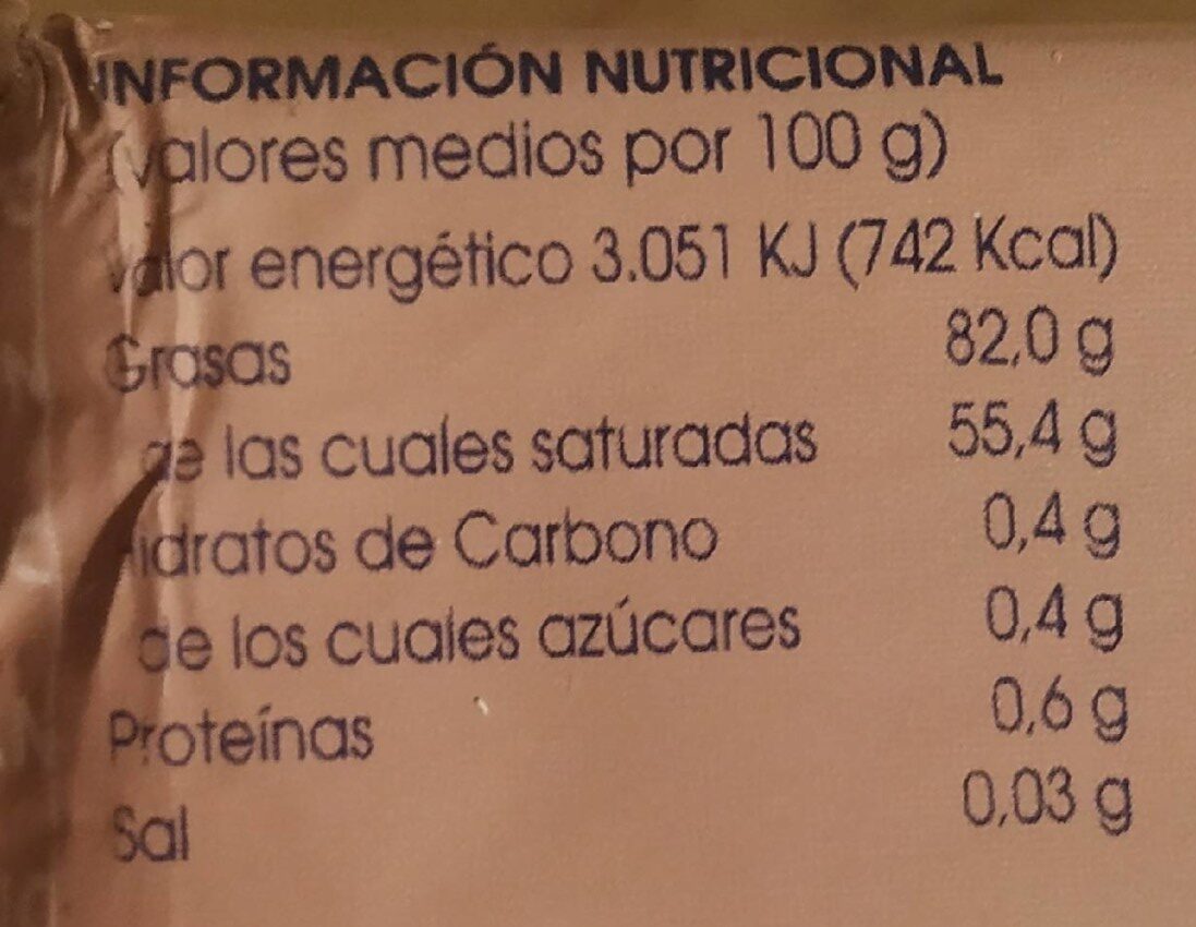 Mantequilla tradicional pastilla - Nutrition facts - es