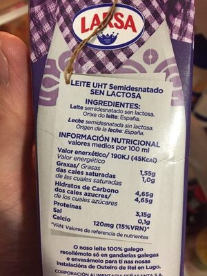 Leche de pastoreo sin lactosa semidesnatada - Nutrition facts - es