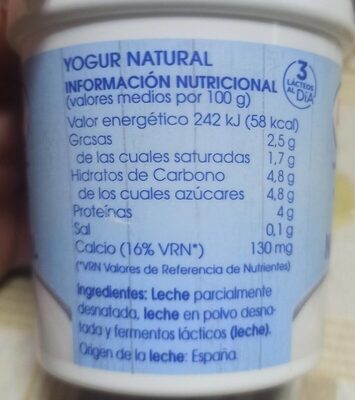 Yogur natural 8x130 gr. - Nutrition facts - es