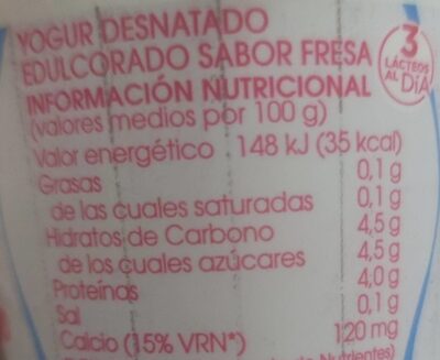 Yogur  Desnatado sabor fresa - Nutrition facts - es