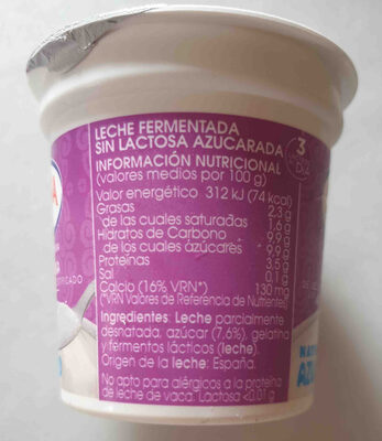 Yogur azucarado sin lactosa - Ingredients