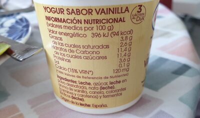Yogur sabor vainilla - Nutrition facts - es