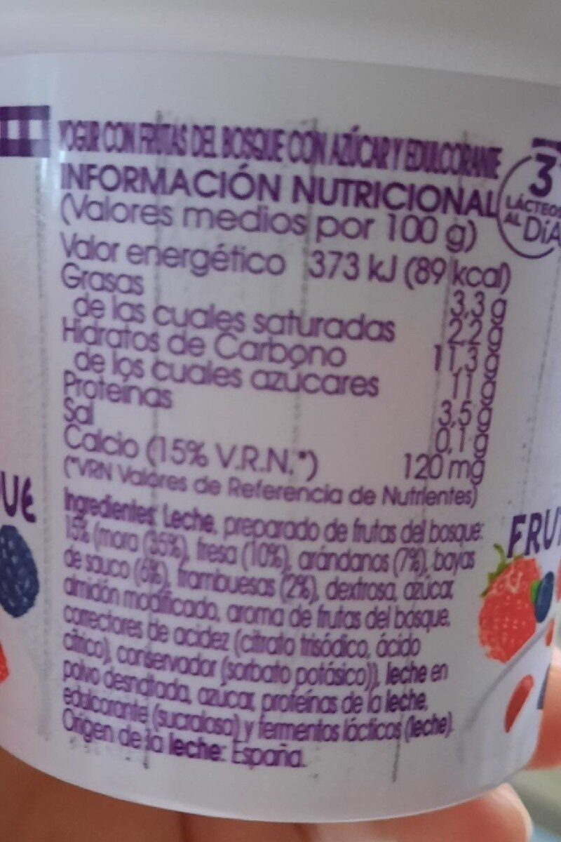 Yogur frutas del bosque - Nutrition facts - es