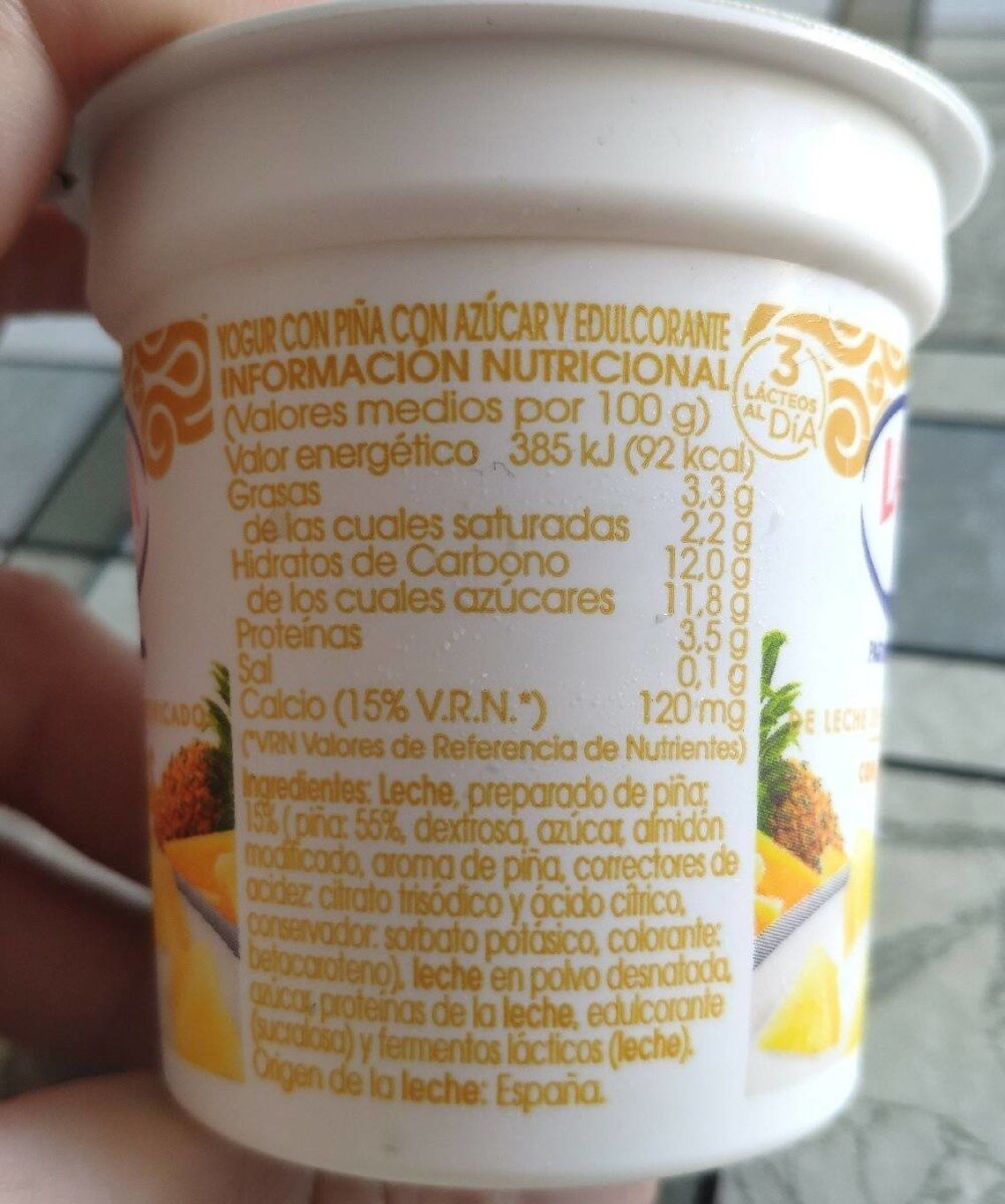 Yogur sabor piña - Nutrition facts - es